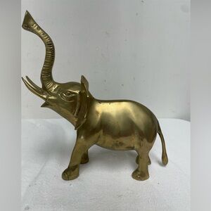 Large VTG Solid Brass Elephant 9” Tall 8” Long 3# Pound trunk up MCM Boho Decor